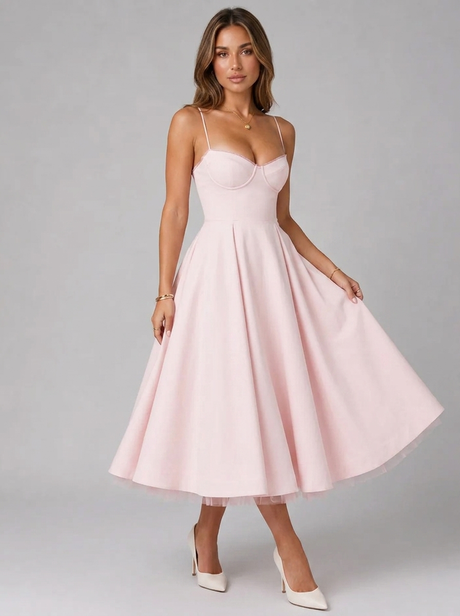 Corset Full Skirt Midi Dress Cocktail Women