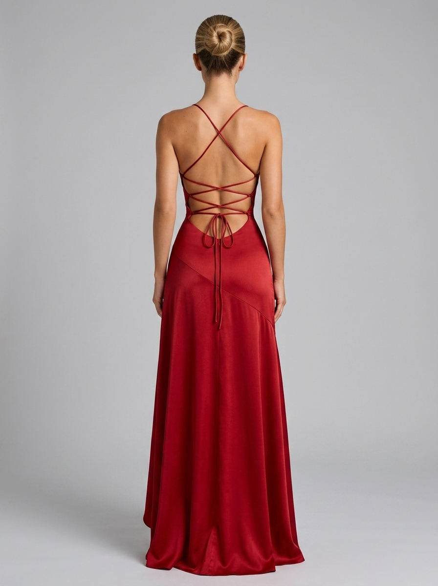 Strappy Thigh Split Asymmetric Maxi Dress Evening Women