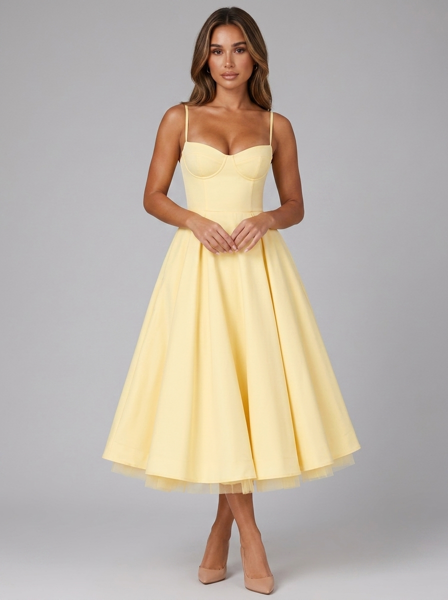 Corset Full Skirt Midi Dress Cocktail Women