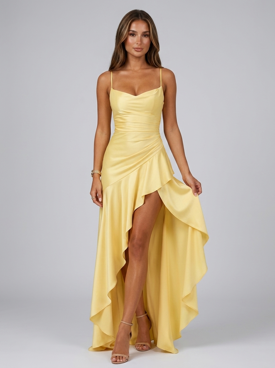 Strappy Thigh Split Asymmetric Maxi Dress Evening Women