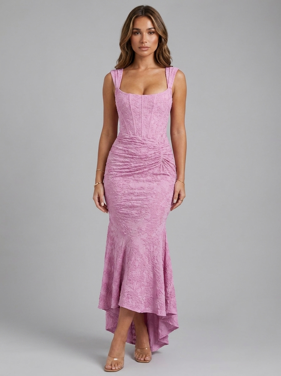 Floral Corset Asymmetric Maxi Dress Evening Women