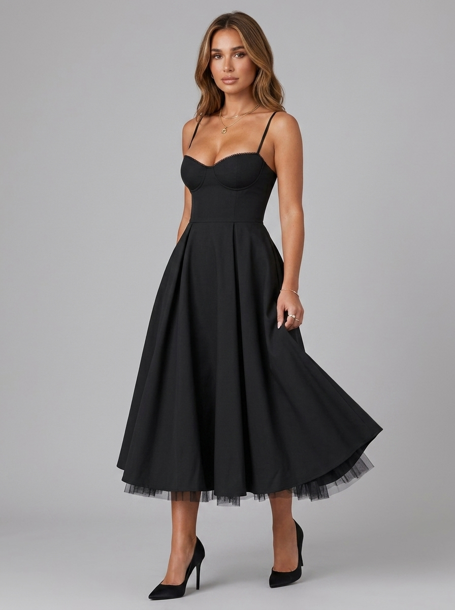 Corset Full Skirt Midi Dress Cocktail Women