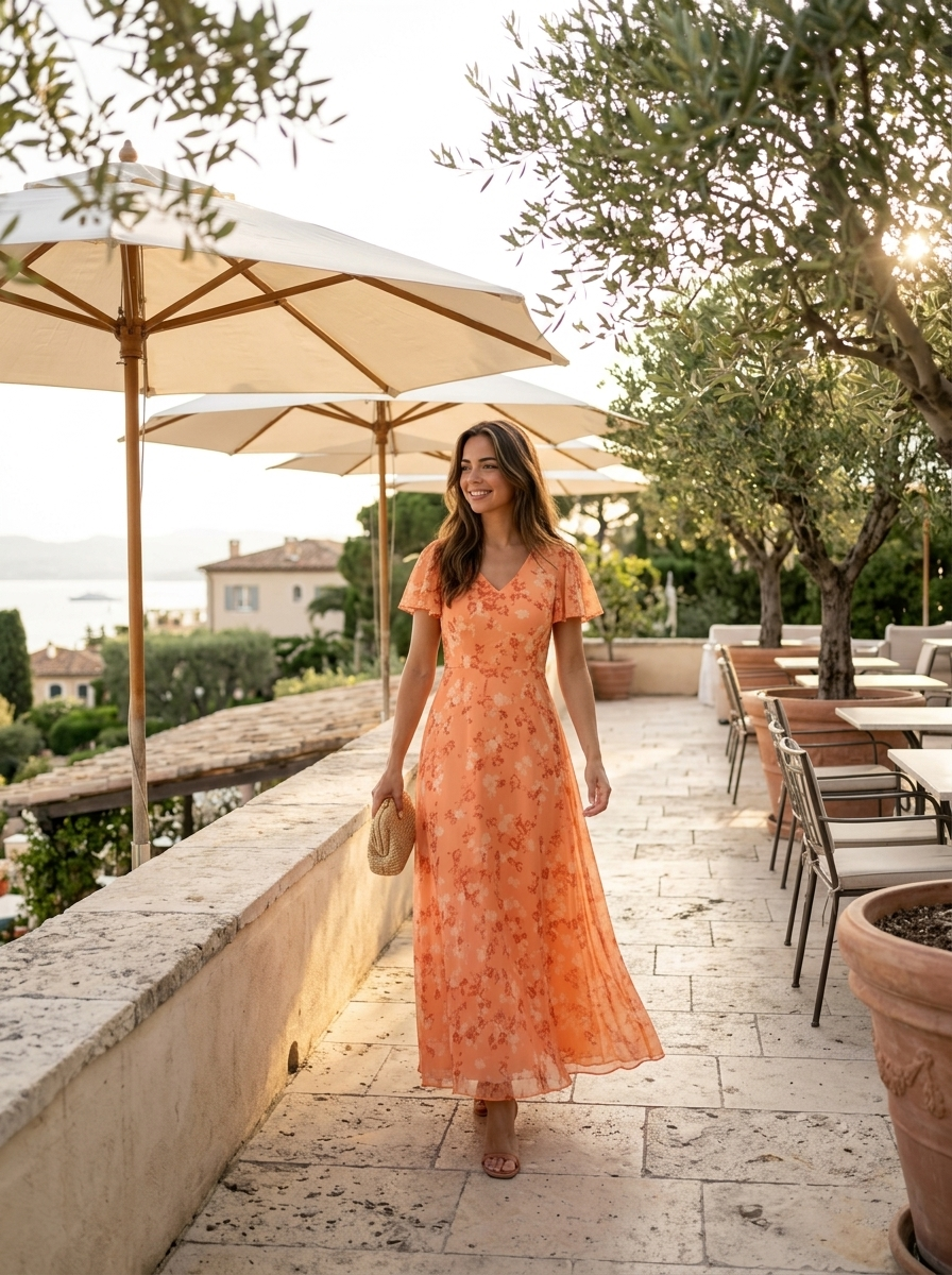 Floral Chiffon Feel Maxi Dress Summer Women