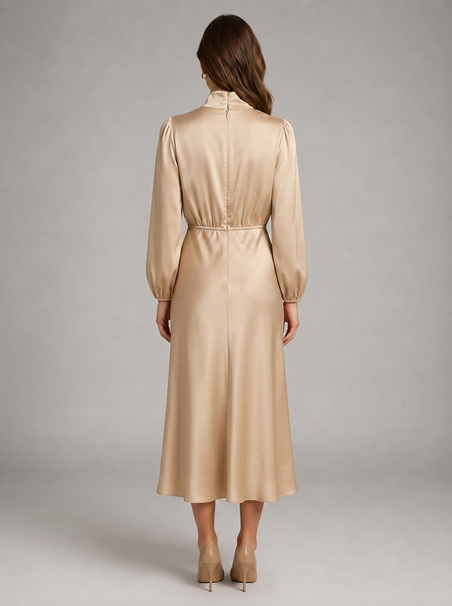 High Neck Satin Feel Midi Dress Wedding Guest