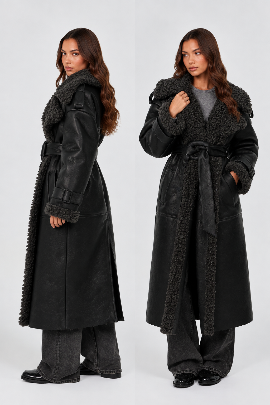 Odessa | Leather Shearling Trench Coat