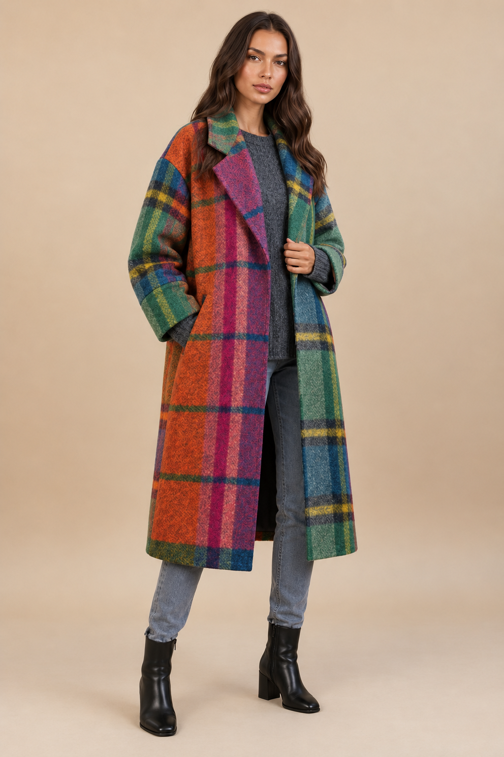 Elara | Oversized Plaid Wool Coat