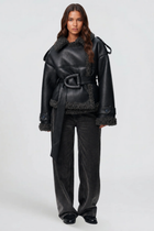 Sylvie | Cropped Leather Shearling Trench Coat