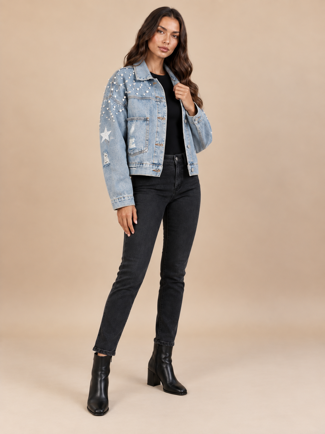 Lyra | Embellished Oversized Denim Jacket