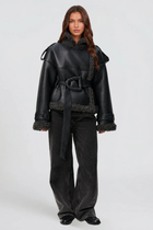 Sylvie | Cropped Leather Shearling Trench Coat