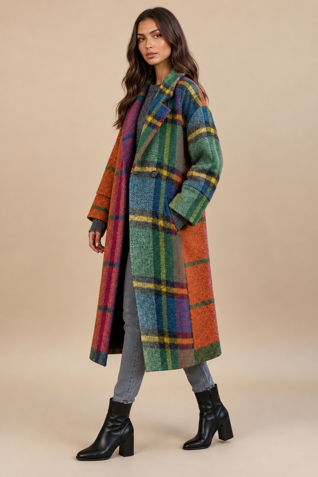 Elara | Oversized Plaid Wool Coat
