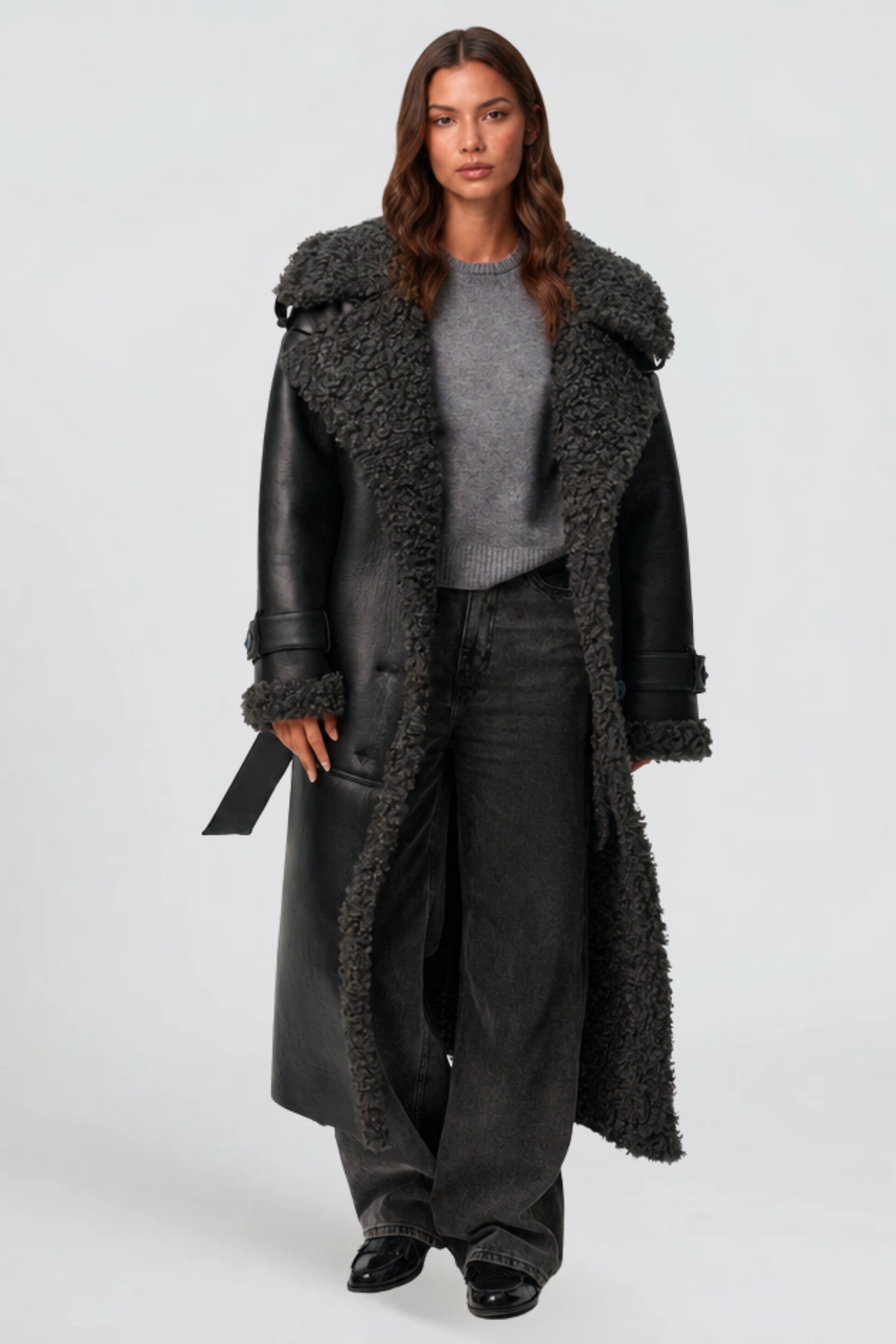 Odessa | Leather Shearling Trench Coat