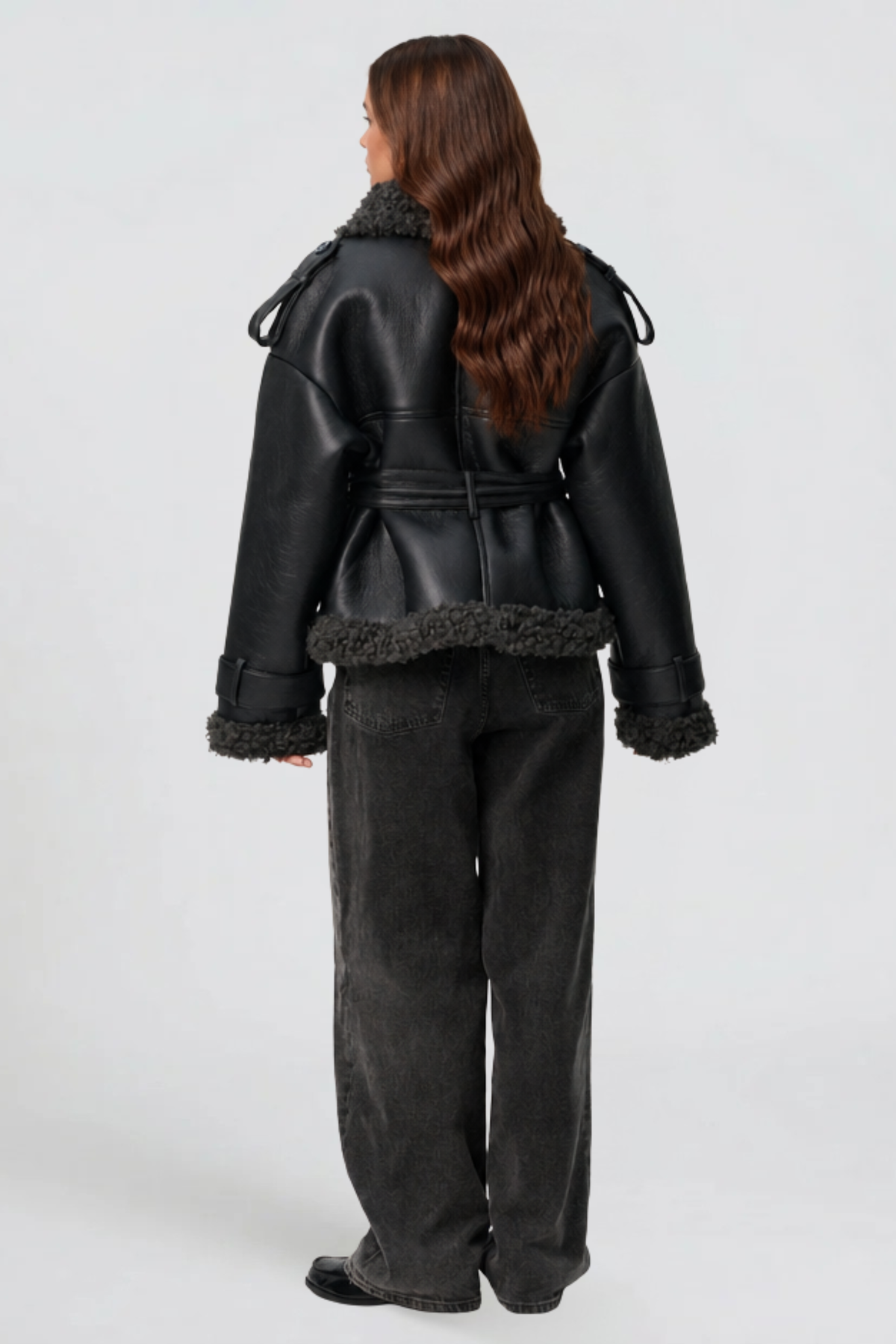 Sylvie | Cropped Leather Shearling Trench Coat