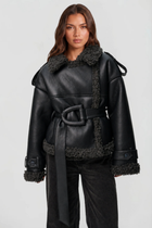 Sylvie | Cropped Leather Shearling Trench Coat