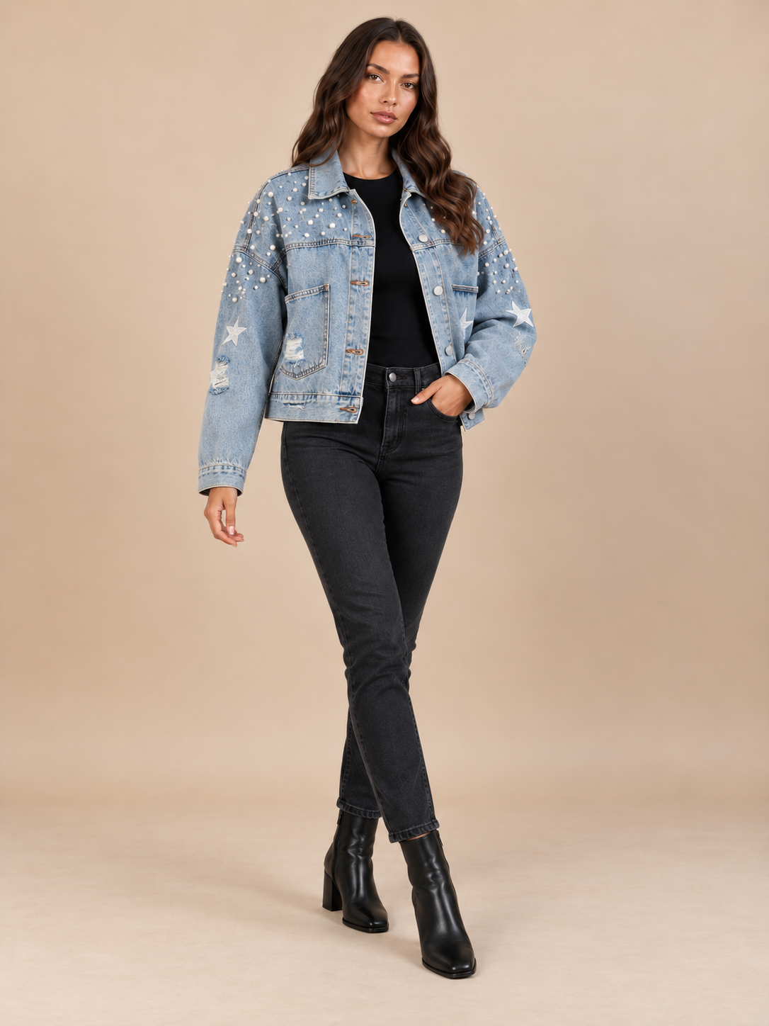 Lyra | Embellished Oversized Denim Jacket
