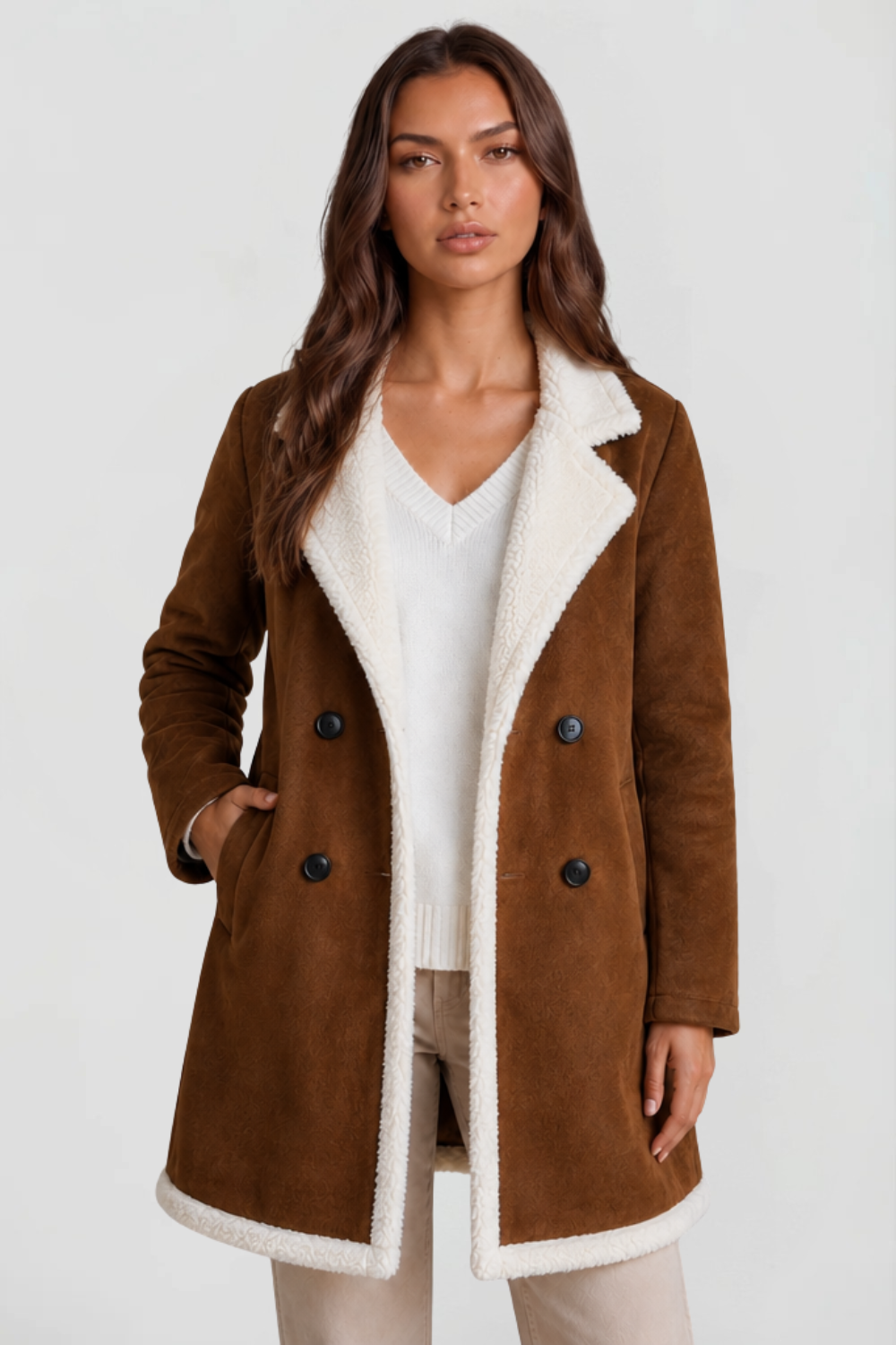 Maribel | Suede Shearling Longline Coat
