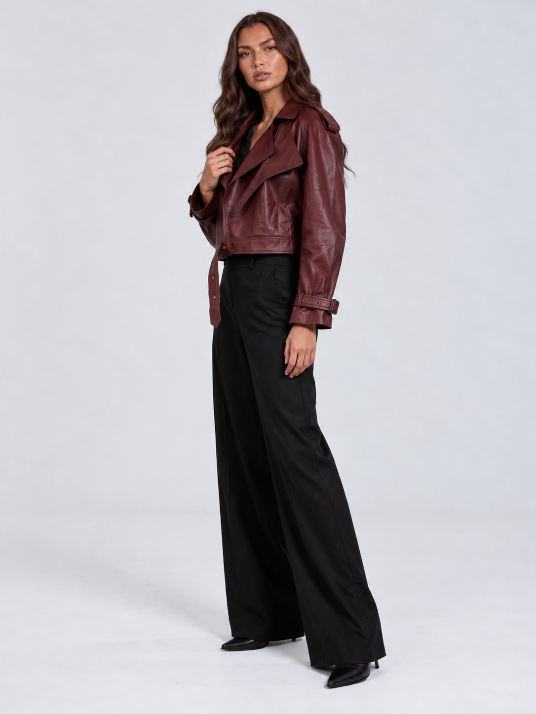 Vesper | Cropped Leather Biker Jacket