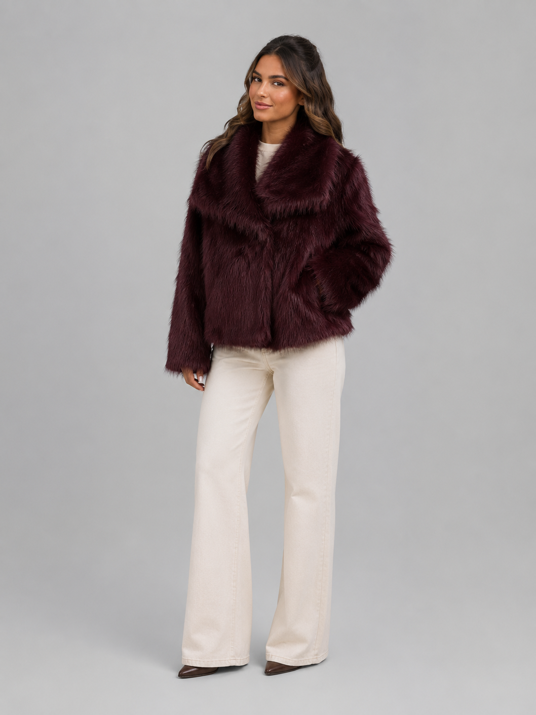 Cropped Faux Fur Jacket Autumn Women