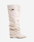 Isabelle | Cream Slouchy Suede Knee High Boots