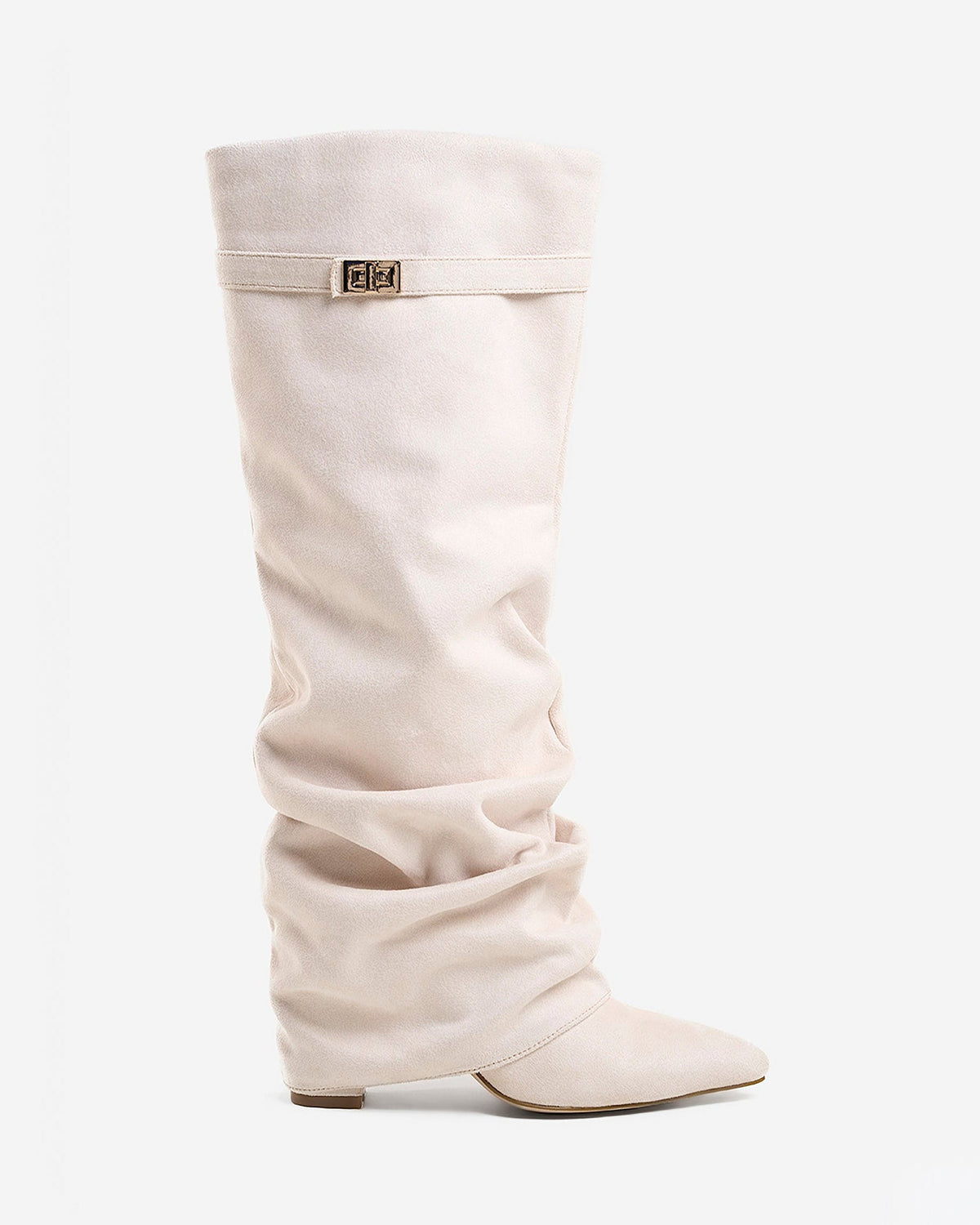 Isabelle | Cream Slouchy Suede Knee High Boots