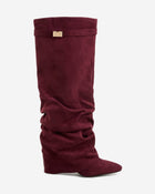 Rosalie | Burgundy Slouchy Suede Knee High Boots
