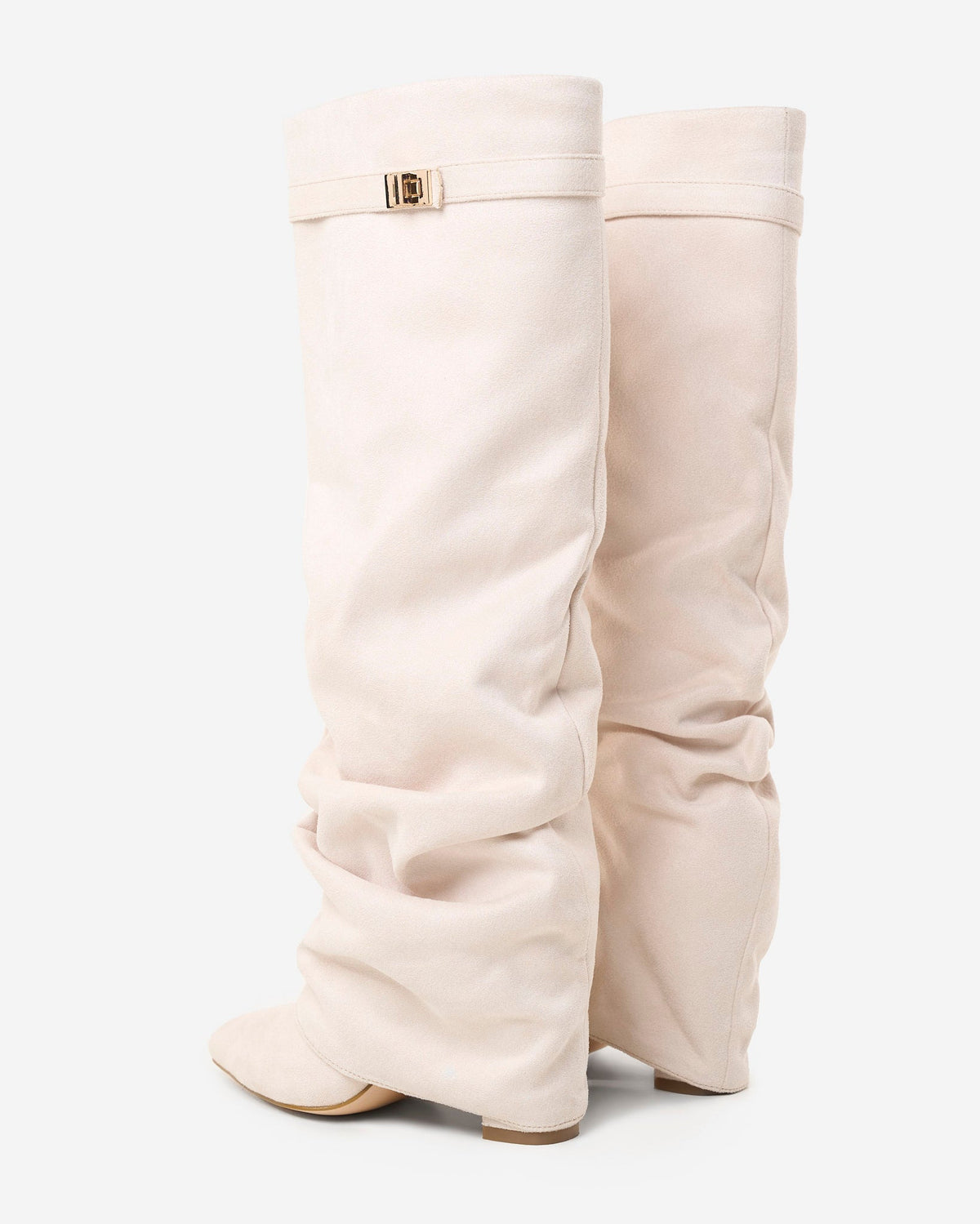 Isabelle | Cream Slouchy Suede Knee High Boots