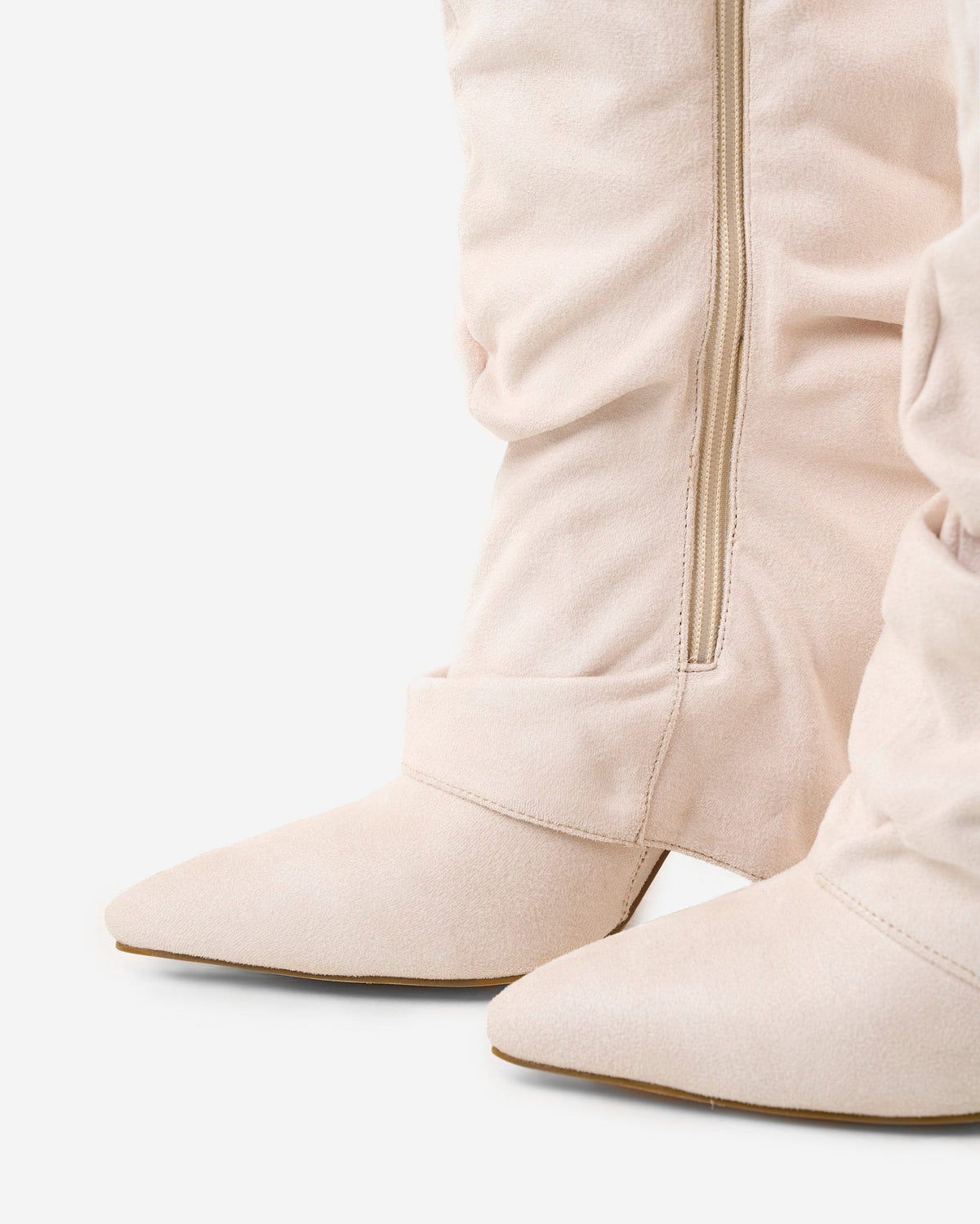 Isabelle | Cream Slouchy Suede Knee High Boots