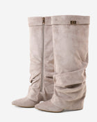 Cecilia | Taupe Slouchy Suede Knee High Boots