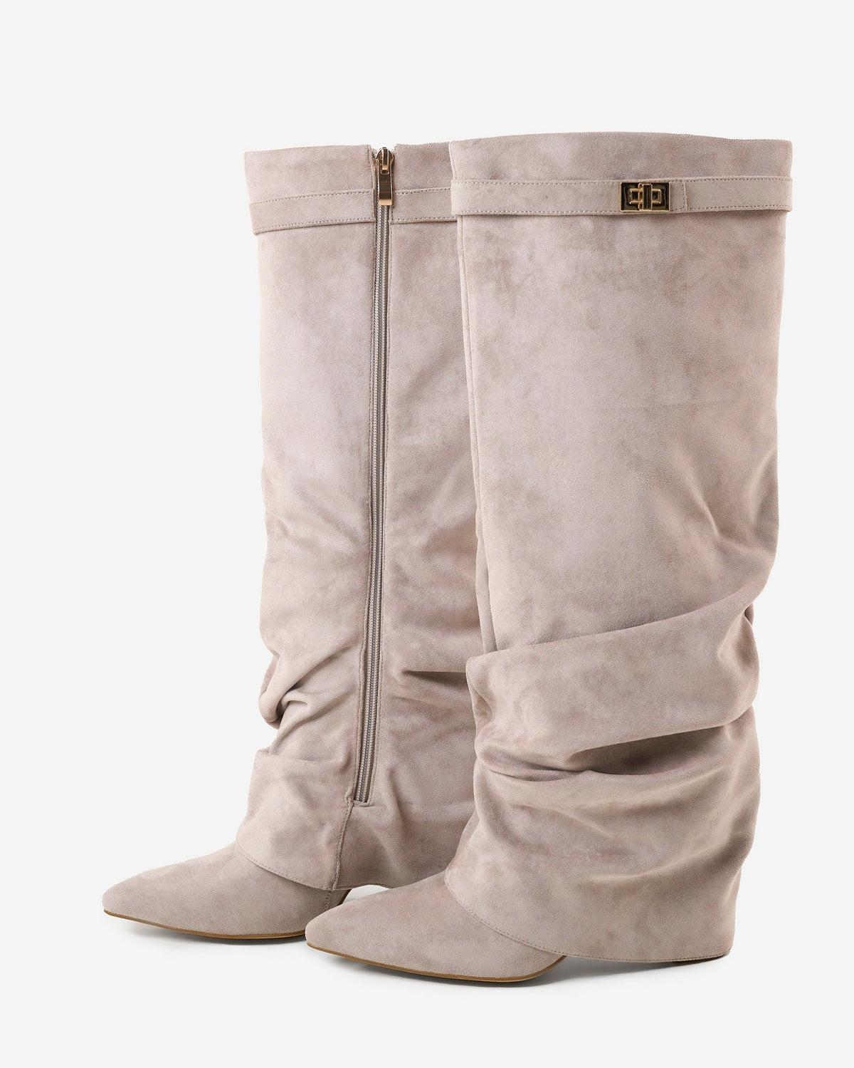 Cecilia | Taupe Slouchy Suede Knee High Boots