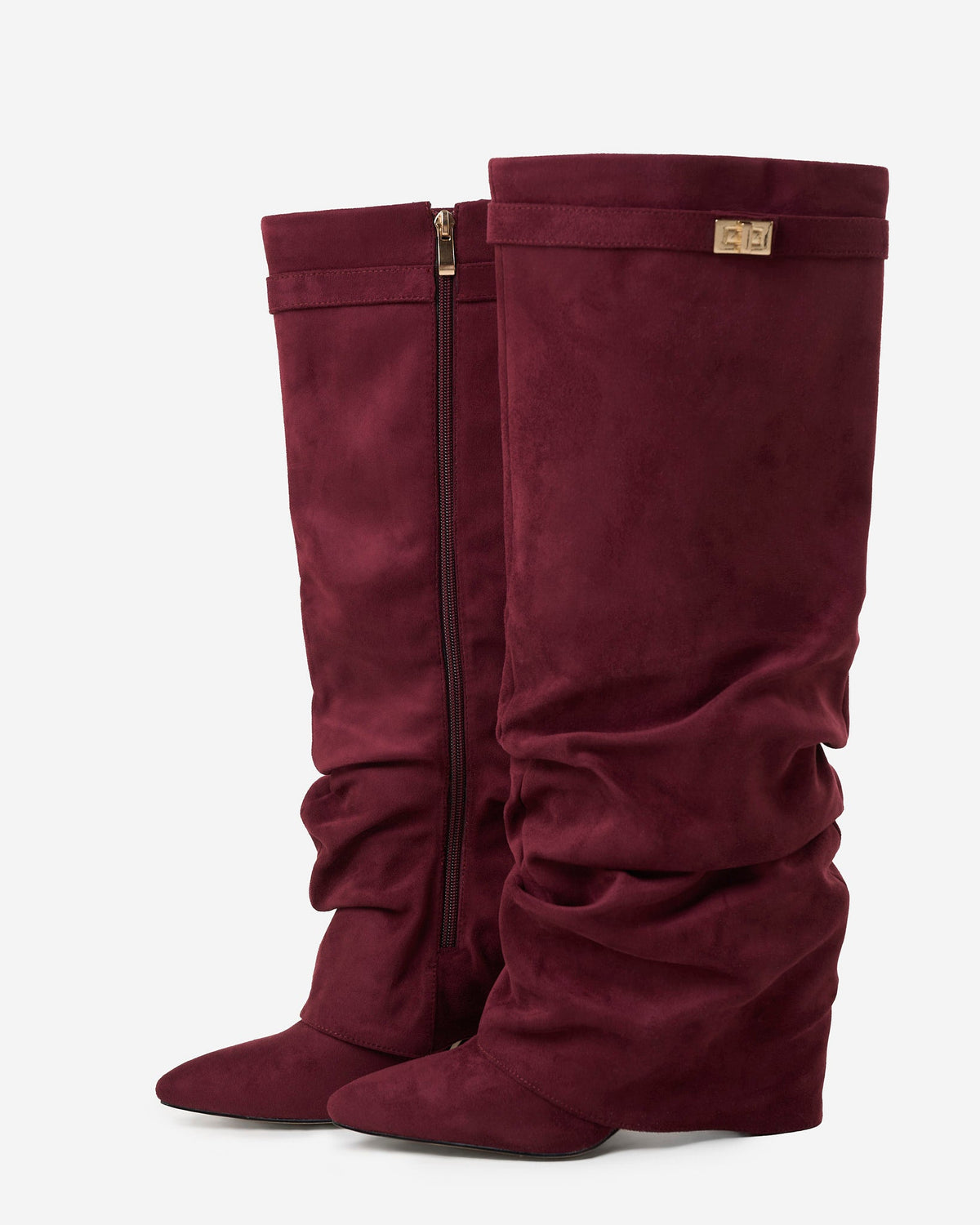 Rosalie | Burgundy Slouchy Suede Knee High Boots