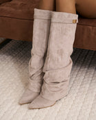 Cecilia | Taupe Slouchy Suede Knee High Boots