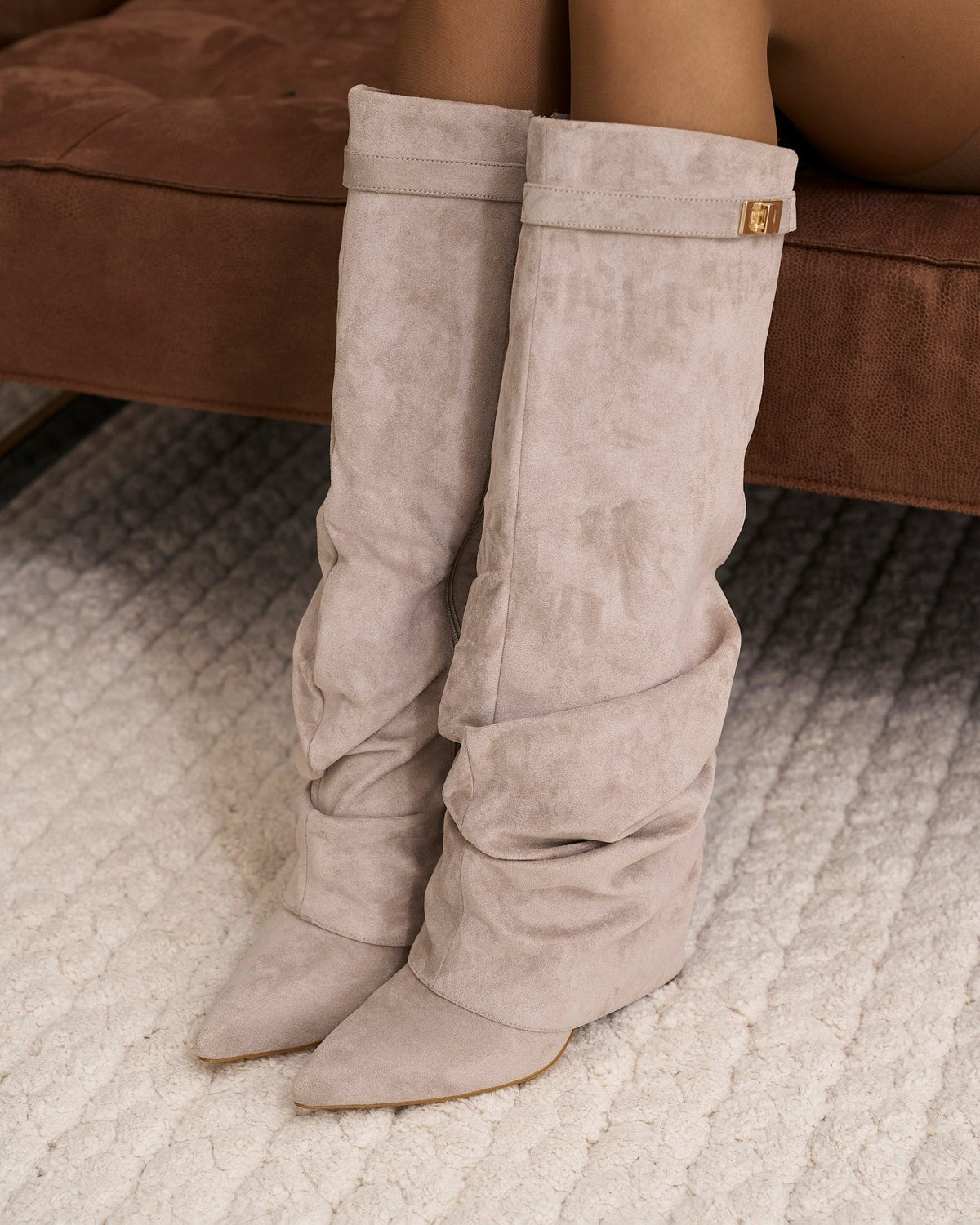 Cecilia | Taupe Slouchy Suede Knee High Boots