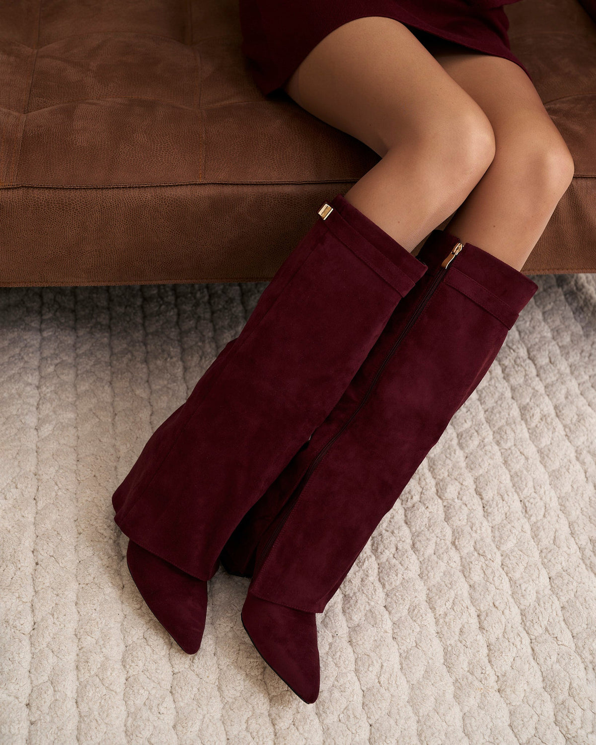 Florence | Burgundy Suede Knee High Boots