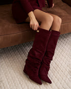Rosalie | Burgundy Slouchy Suede Knee High Boots
