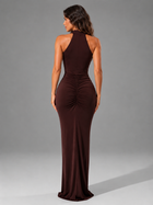 Ruched High Neck Side Split Maxi Dress Wedding Guest