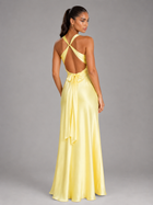 Satin Feel Ruched Halter Maxi Dress Evening Women