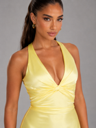 Satin Feel Ruched Halter Maxi Dress Evening Women
