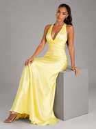 Satin Feel Ruched Halter Maxi Dress Evening Women