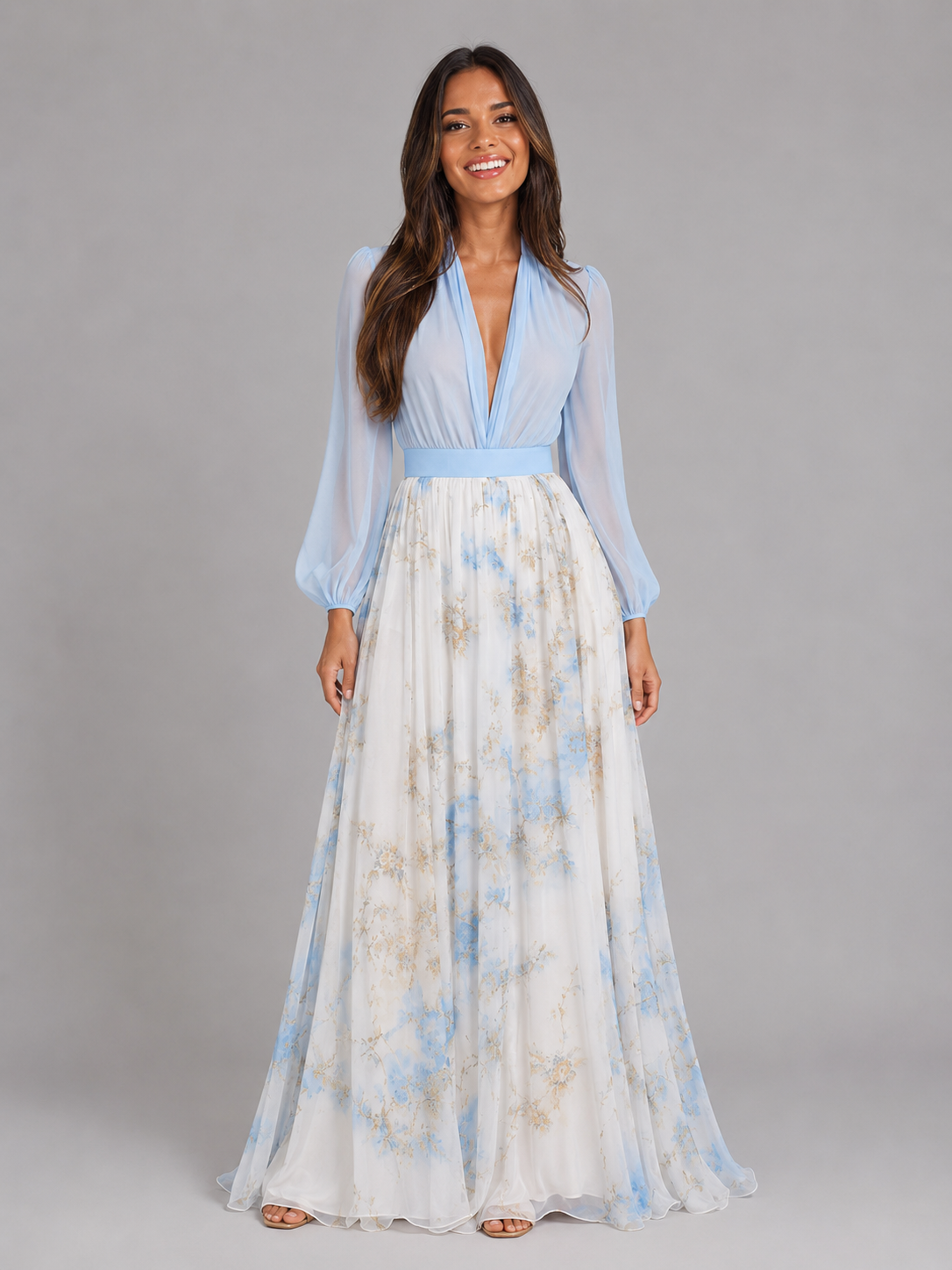 Floral Chiffon Maxi Dress Summer Women
