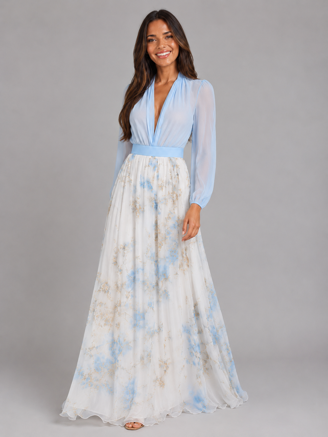 Floral Chiffon Maxi Dress Summer Women