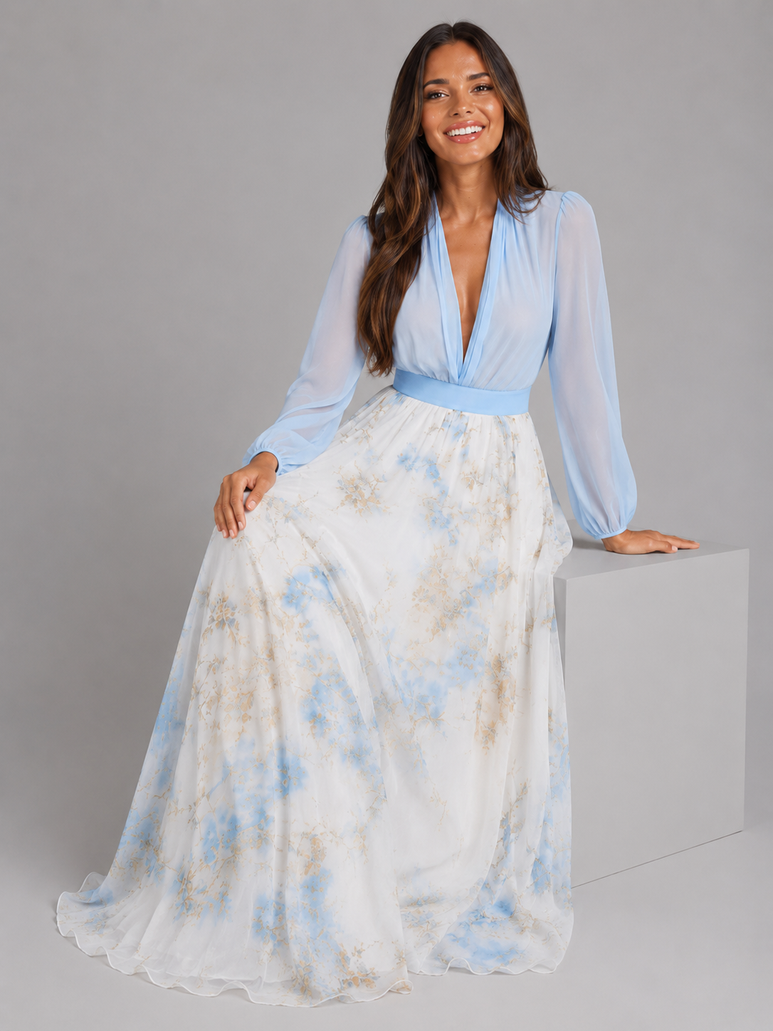 Floral Chiffon Maxi Dress Summer Women