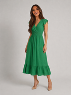 V Neck Shirred Waist Midi Dress Summer Women