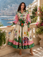 Printed Belted Maxi Shirt Dress Summer Women