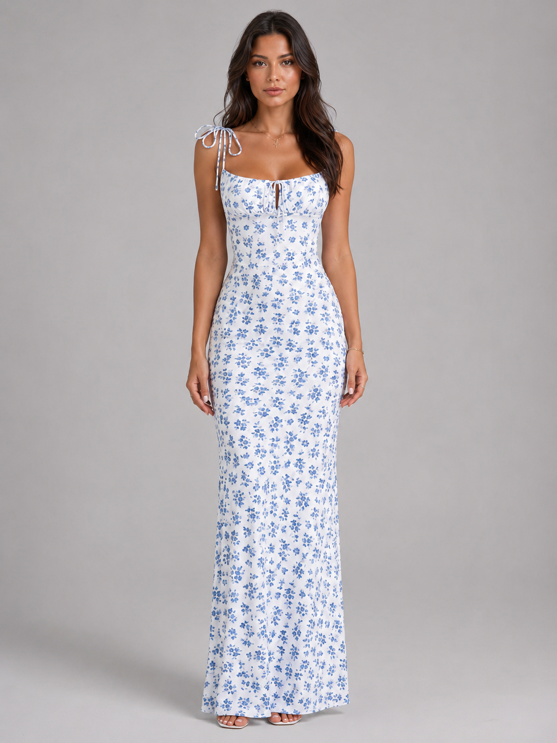 Floral Lace Up Maxi Dress Summer Women