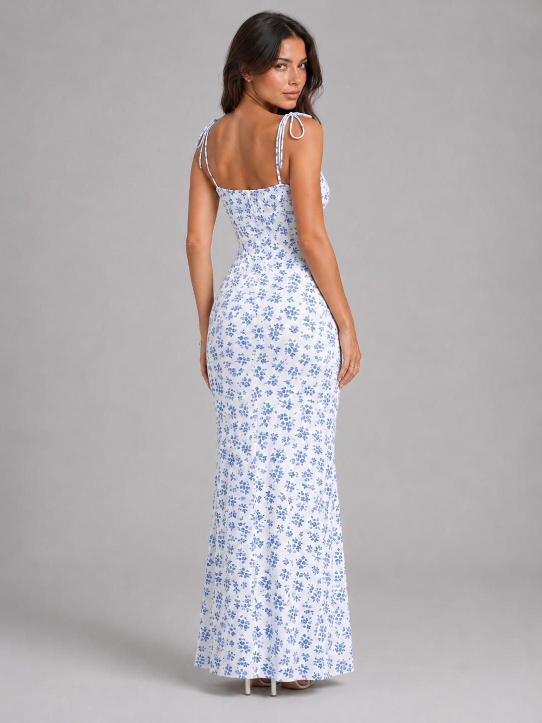Floral Lace Up Maxi Dress Summer Women