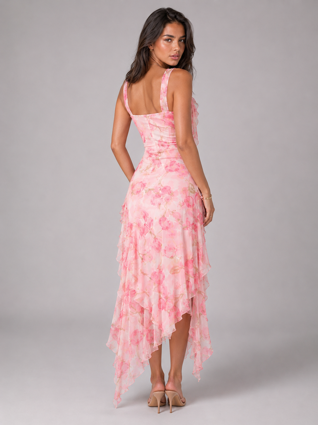 Ruffle Split Hem Maxi Dress Wedding Guest