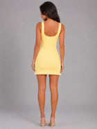 Ribbed Square Neck Frill Hem Mini Dress Cocktail Women