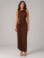 High Neck Ruched Gold Detail Maxi Dress Evening Women