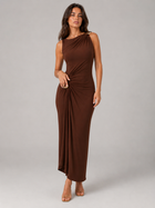 High Neck Ruched Gold Detail Maxi Dress Evening Women