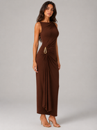 High Neck Ruched Gold Detail Maxi Dress Evening Women