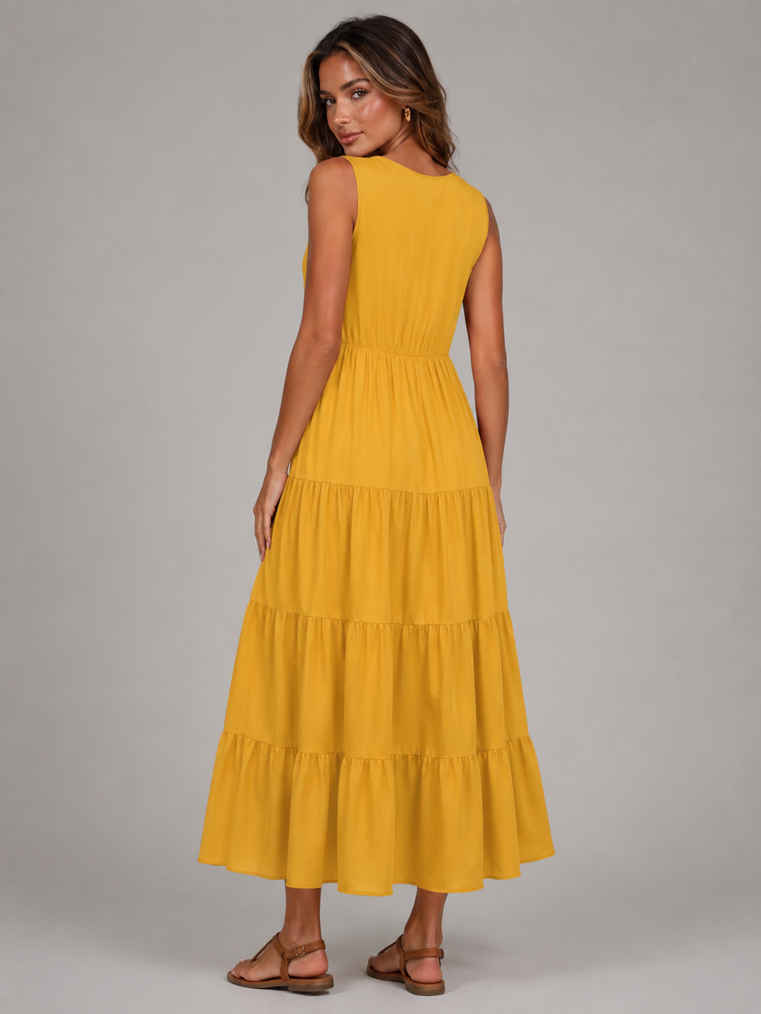 V Neck Tiered Maxi Dress Summer Women